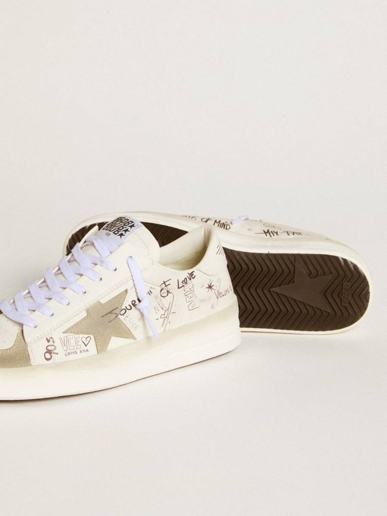Women Stardan Stardan With Beige Suede Star And Toe And All-Over Lettering And Patterns Golden Goose