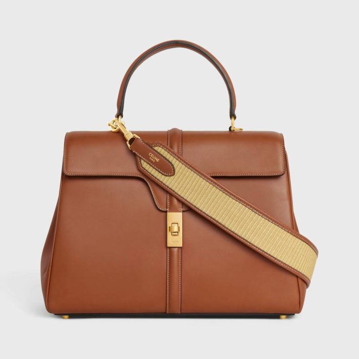 Women Straps And Accessories Celine Natural / Tan Strap In Raffia Effect Textile And Calfskin With Gold Finishing