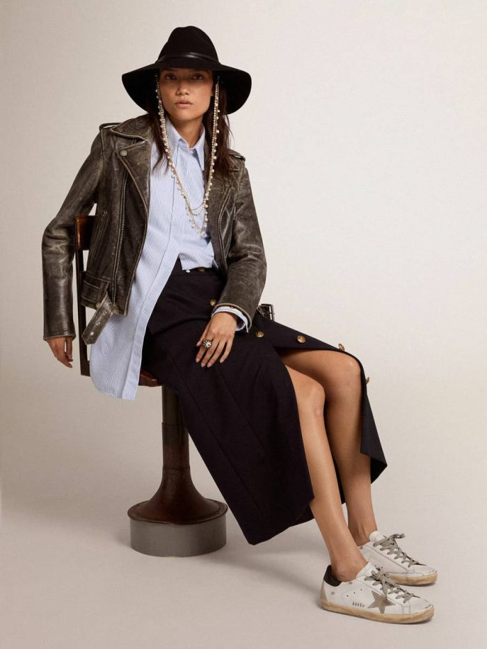 Women Super-Star Golden Goose Women's Super-Star With Black Heel Tab And Metal Stud Lettering