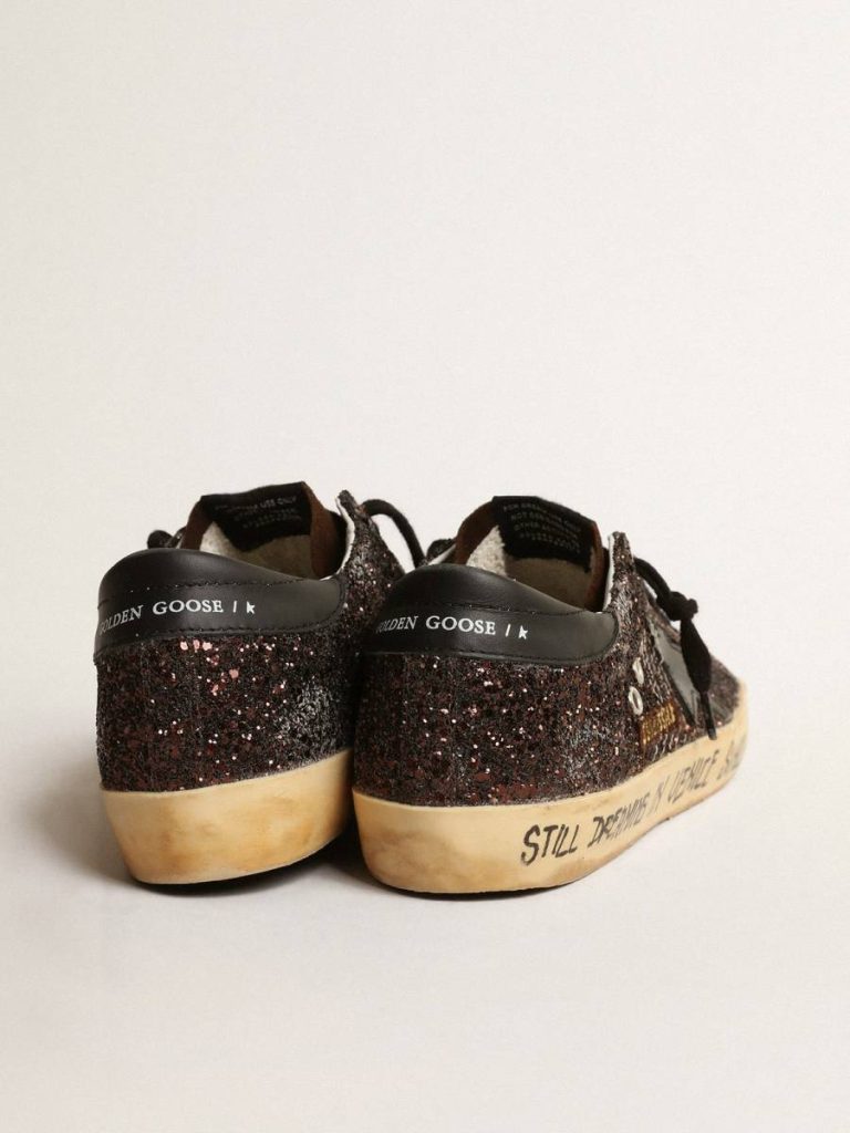 Women Super-Star In Brown Glitter With Black Leather Star And Heel Tab Golden Goose Super-Star