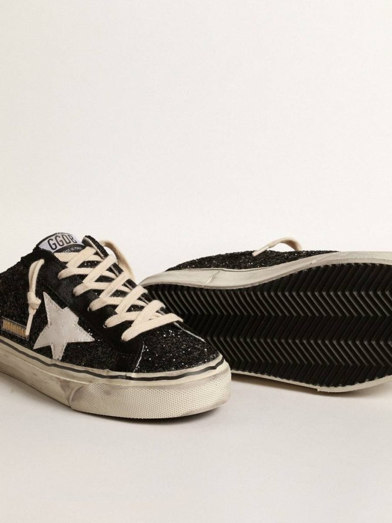 Women Super-Star Sabot Golden Goose Super-Star Sabots In Black Glitter With White Bio-Based Star