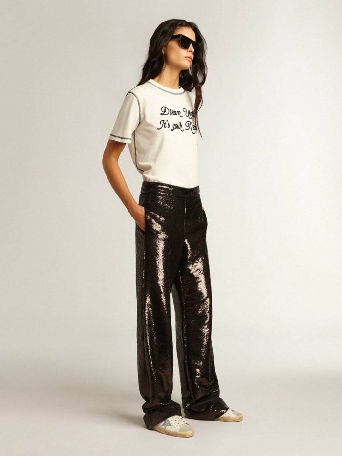 Women Super-Star White Women's Super-Star With Silver Star And Brown Glitter Heel Tab Golden Goose