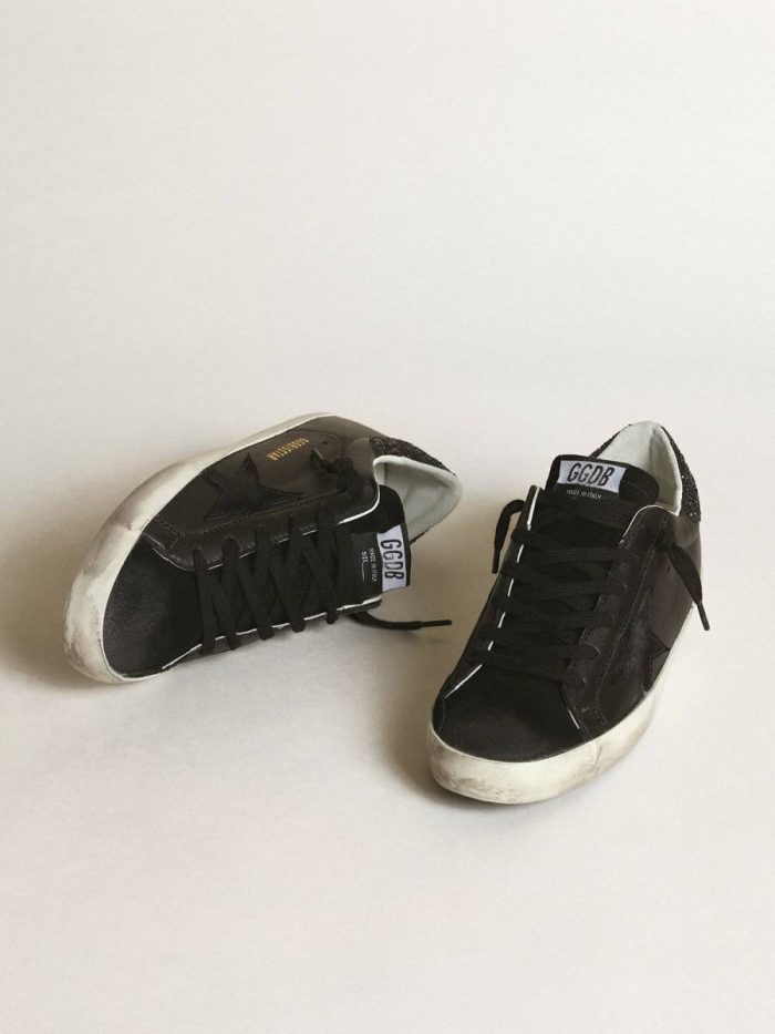 Women Super-Star Women's Super-Star In Black Nappa With Black Star And Glitter Heel Tab Golden Goose