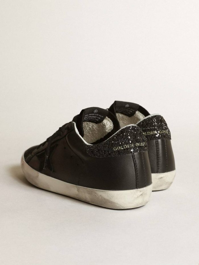 Women Super-Star Women's Super-Star In Black Nappa With Black Star And Glitter Heel Tab Golden Goose