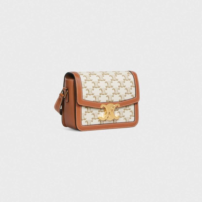 Women Teen Triomphe Bag In Triomphe Canvas And Calfskin Cross-Body Bags Celine White