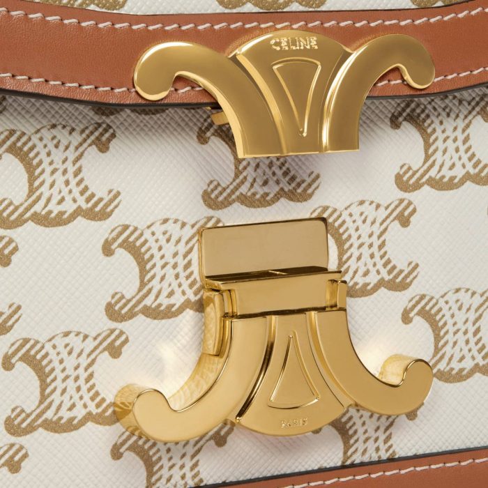 Women Teen Triomphe Bag In Triomphe Canvas And Calfskin Cross-Body Bags Celine White