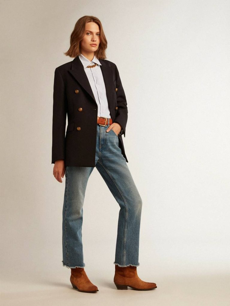 Women White And Light Blue Women's Shirt With Narrow Stripes Shirts Golden Goose