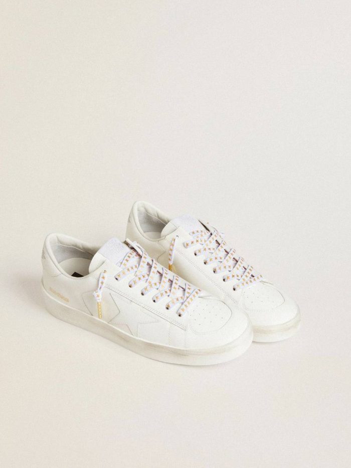 Women White Cotton Laces With Contrasting Gold Stars Golden Goose White Laces