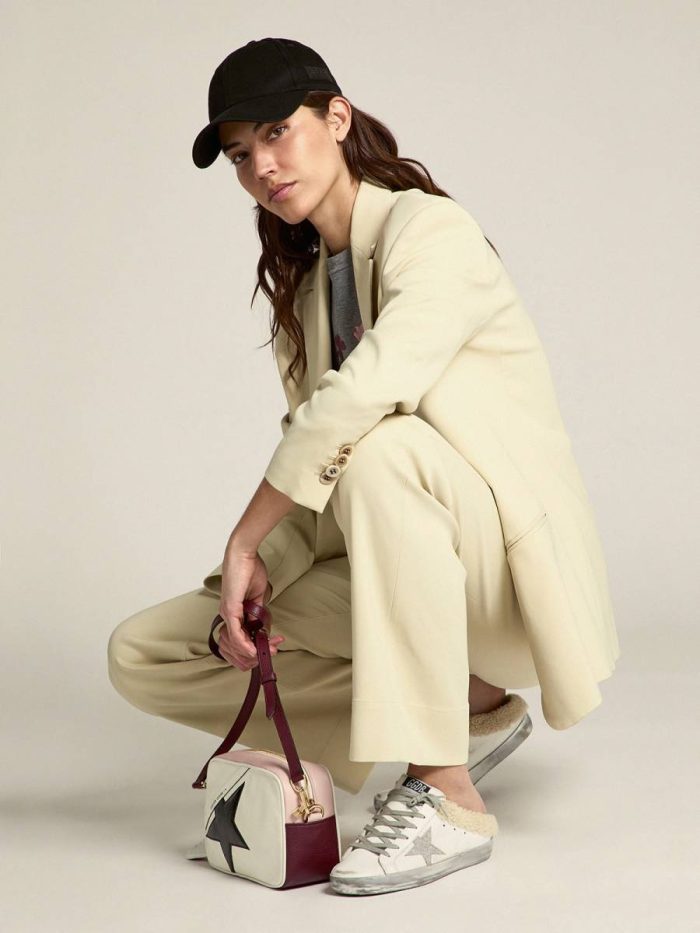Women White Super-Star Sabots In White Leather With Shearling Lining Golden Goose Super-Star Sabot
