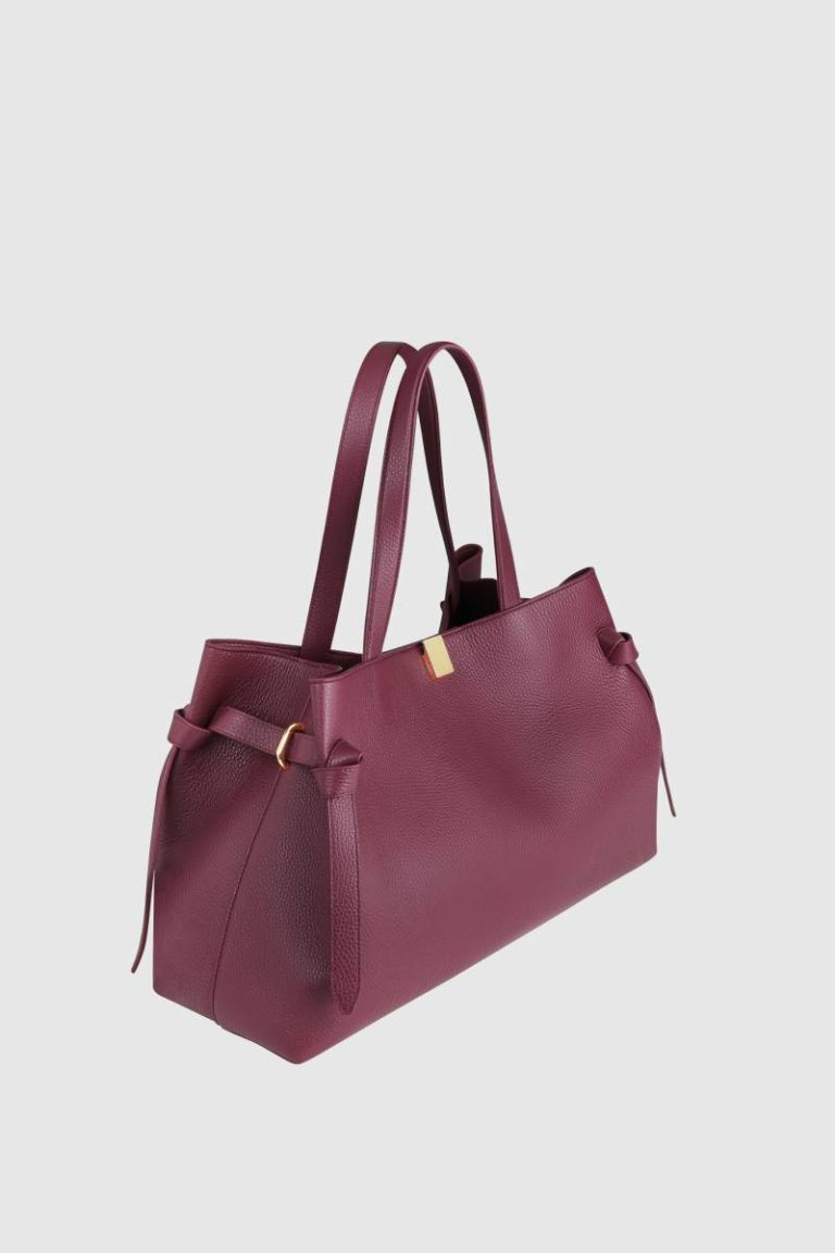 Women Wine Yuzefi Gyoza Tote - Wine Pebble Grained Leather Tote Bags