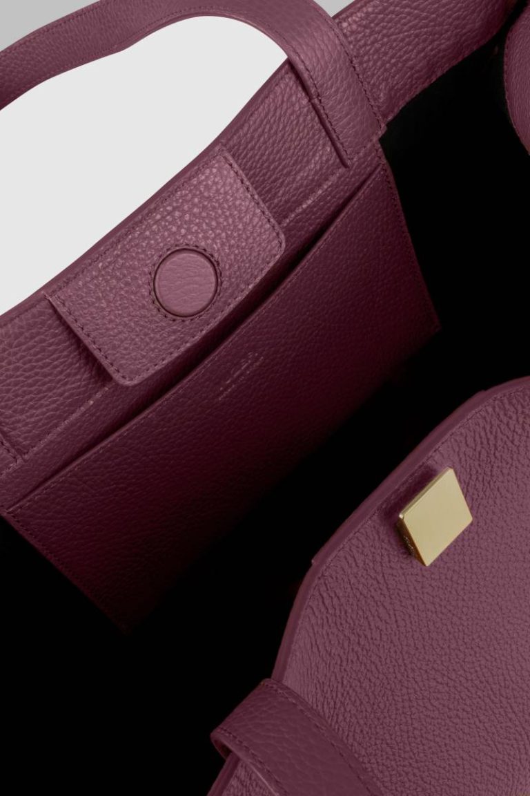 Women Wine Yuzefi Gyoza Tote - Wine Pebble Grained Leather Tote Bags