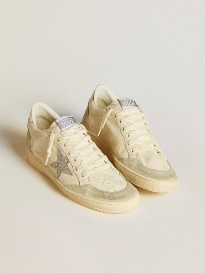 Women Women's Ball Star With Silver Swarovski Micro-Crystal Star And Metallic Silver Leather Heel Tab Ball Star Golden Goose