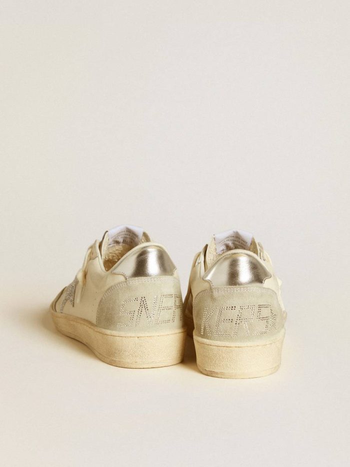 Women Women's Ball Star With Silver Swarovski Micro-Crystal Star And Metallic Silver Leather Heel Tab Ball Star Golden Goose