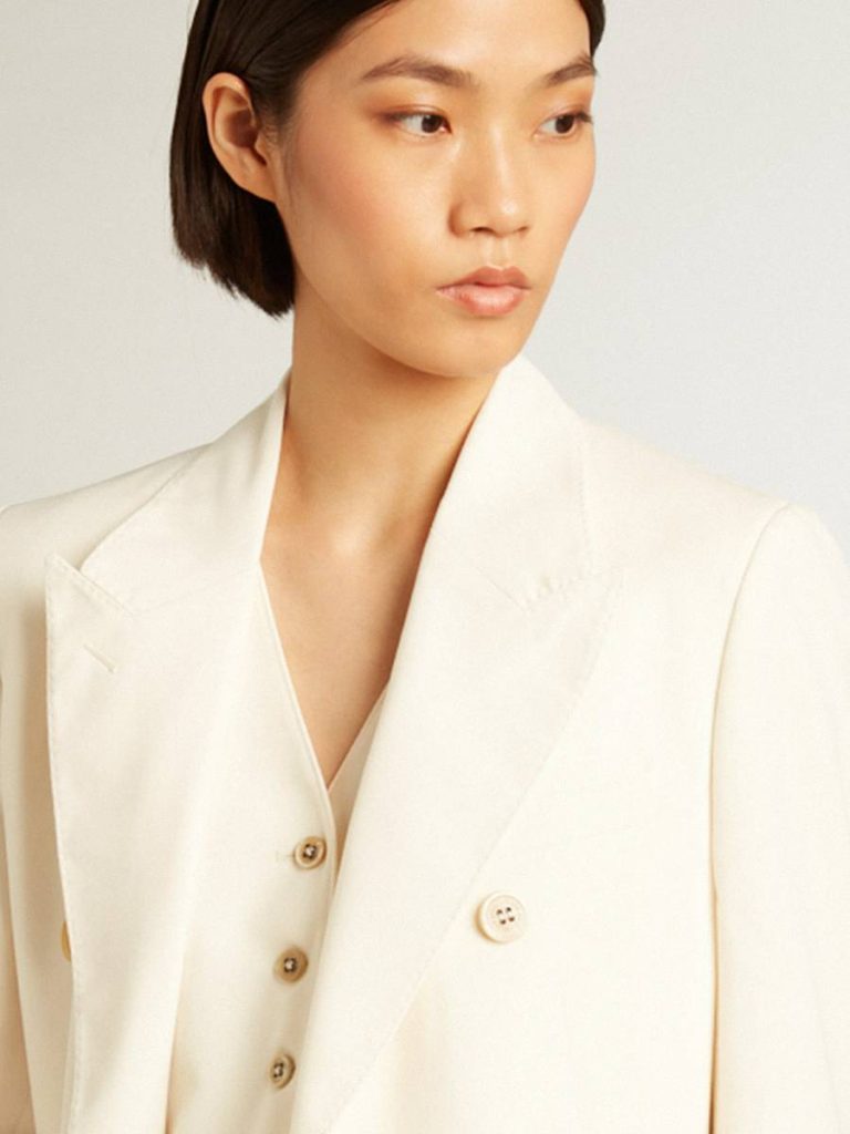 Women’s Aged White Double-Breasted Blazer Aged White Blazers Women Golden Goose