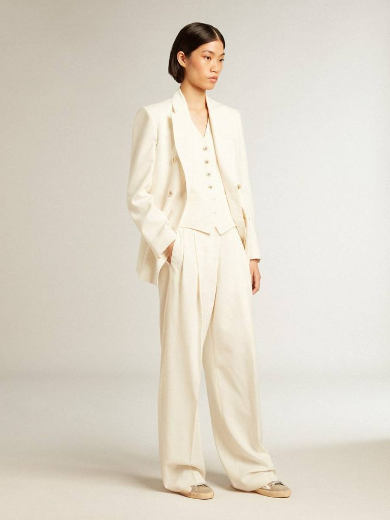 Women’s Aged White Double-Breasted Blazer Aged White Blazers Women Golden Goose