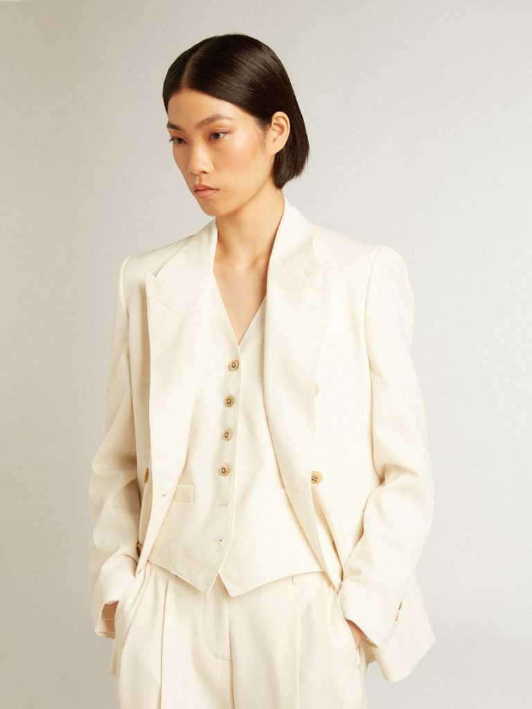 Women’s Aged White Double-Breasted Blazer Aged White Blazers Women Golden Goose