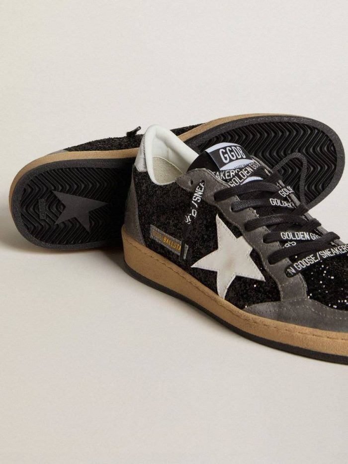 Women's Ball Star In Glitter With Leather Star And Metallic Leather Heel Tab Golden Goose Women Ball Star