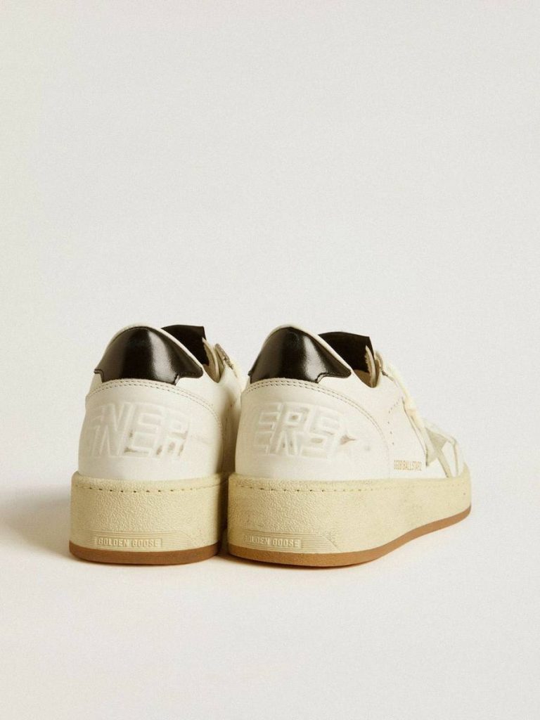 Women's Ball Star With Ice-Gray Suede Star And Glossy Black Leather Heel Tab Golden Goose Ball Star Women White