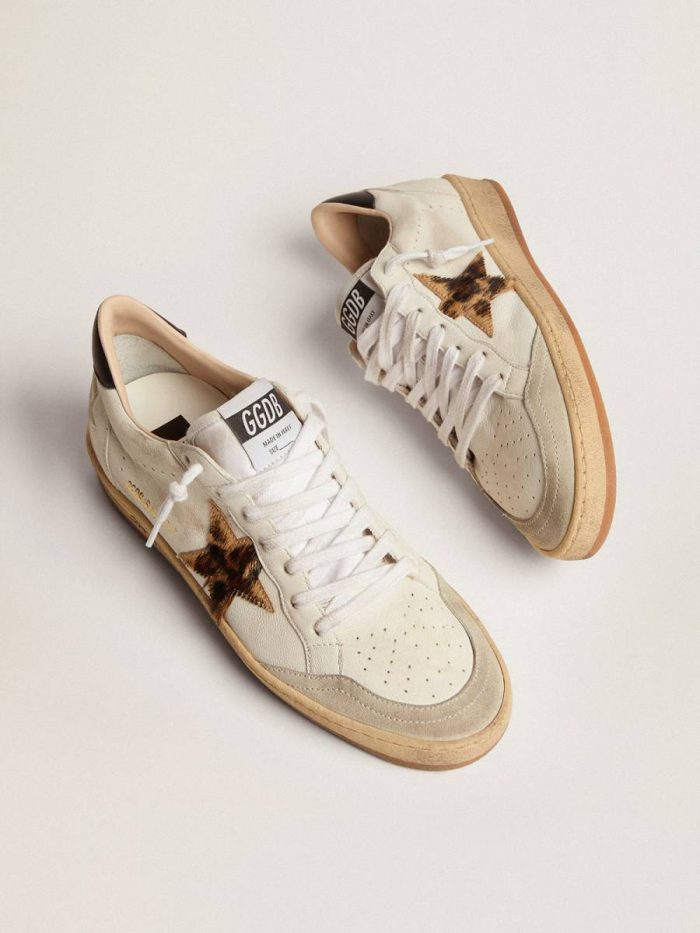 Women's Ball Star With Leopard Print Pony Skin Star And Black Heel Tab Ball Star Women Golden Goose