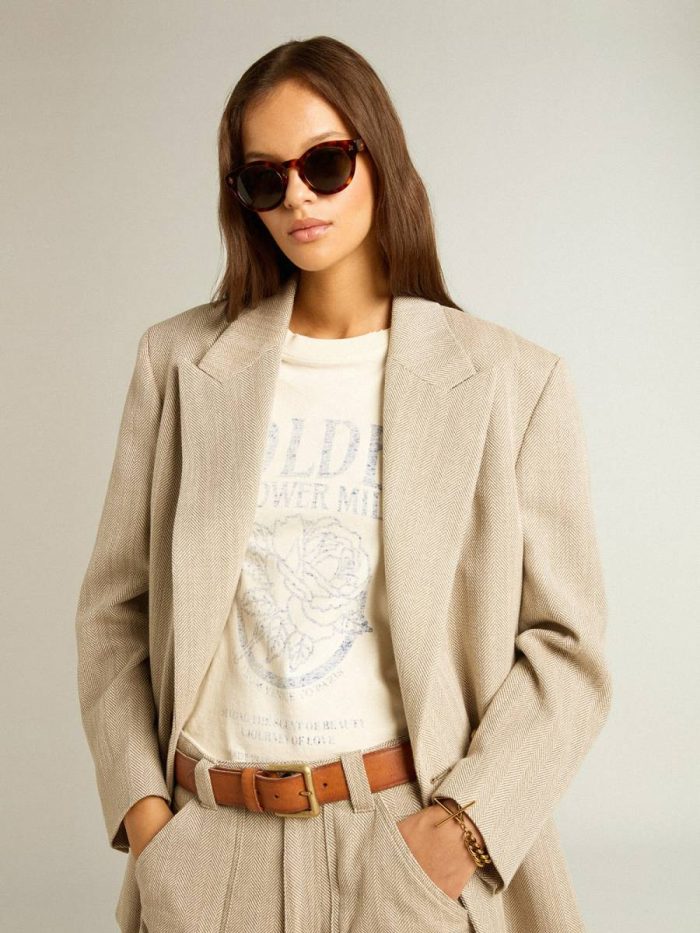 Women’s Beige Double-Breasted Blazer With Button Fastening Blazers Beige Women Golden Goose