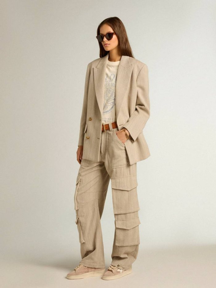 Women’s Beige Double-Breasted Blazer With Button Fastening Blazers Beige Women Golden Goose
