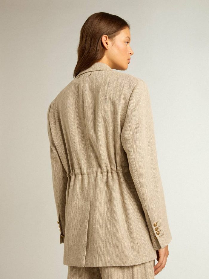 Women’s Beige Double-Breasted Blazer With Button Fastening Blazers Beige Women Golden Goose