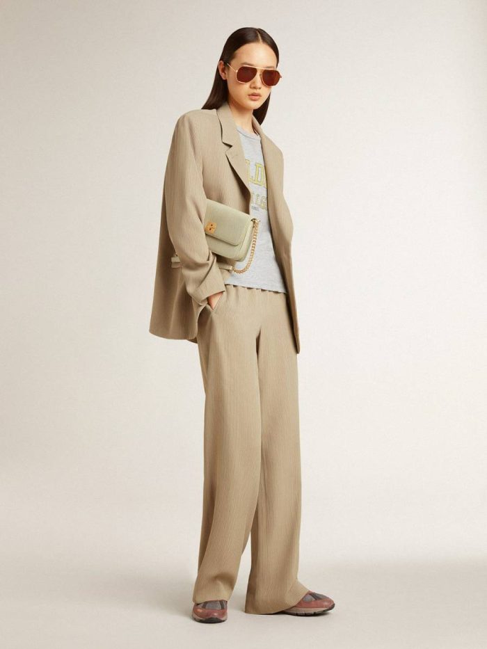 Women's Beige Pinstripe Single-Breasted Jacket With An Oversized Fit Golden Goose Women Beige Blazers