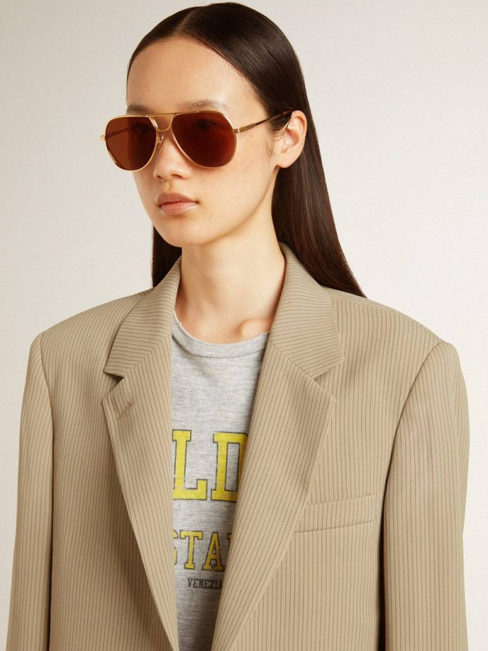 Women's Beige Pinstripe Single-Breasted Jacket With An Oversized Fit Golden Goose Women Beige Blazers