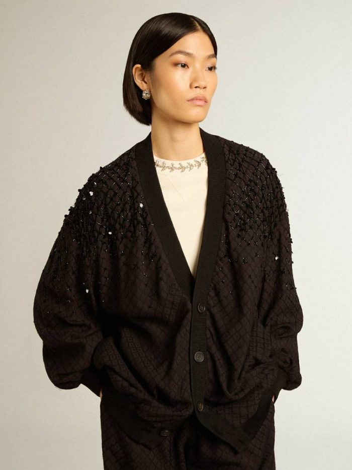 Women’s Black Cardigan With Shaded Embroidery Knitwear Black Women Golden Goose