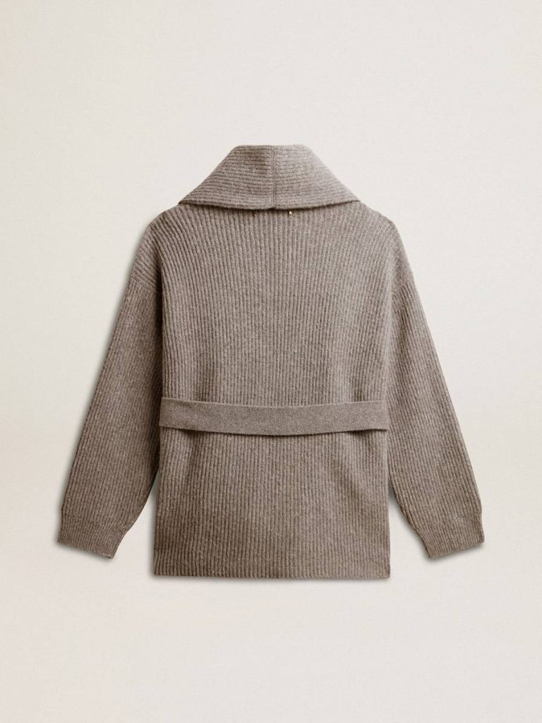 Women's Cardigan In Gray Melange Wool With Embroidery On The Front Gray Melange Knitwear Golden Goose Women