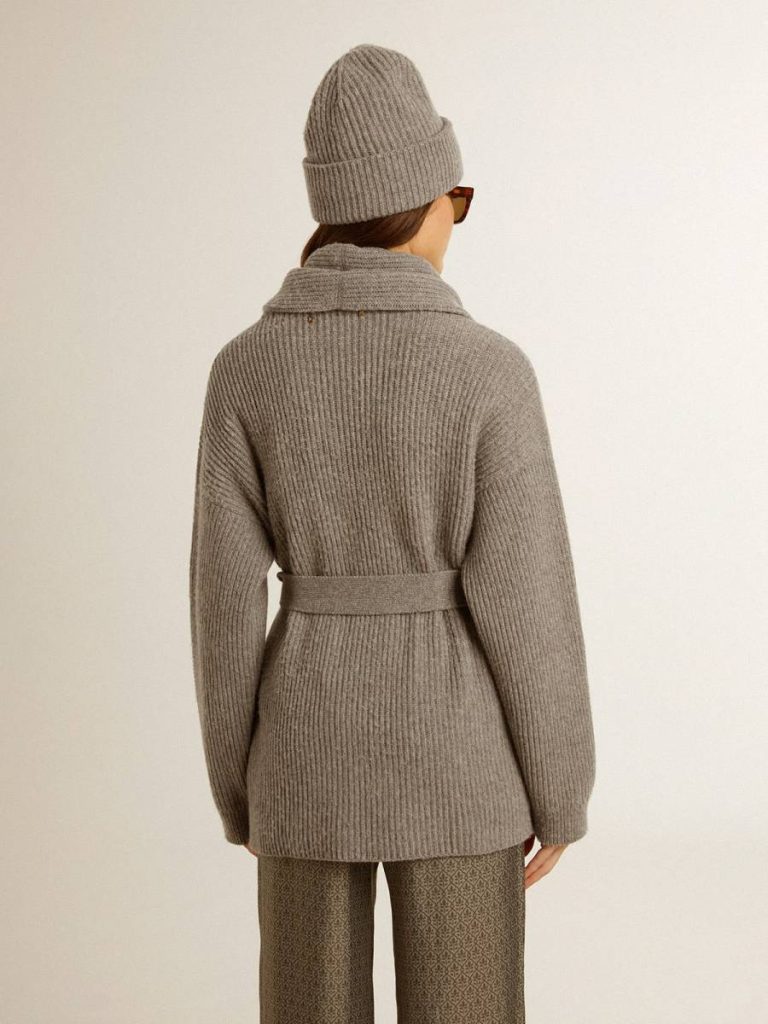 Women's Cardigan In Gray Melange Wool With Embroidery On The Front Gray Melange Knitwear Golden Goose Women