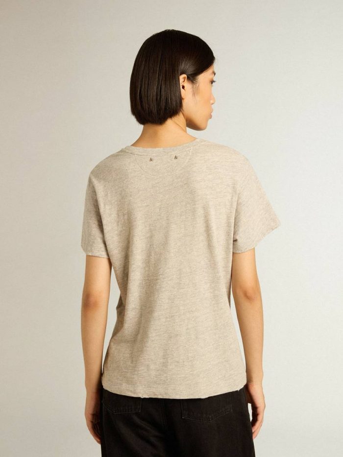 Women’s Gray Melange Cotton T-Shirt With Embroidered Lettering Gray Melange Women T-Shirts & Tops Golden Goose