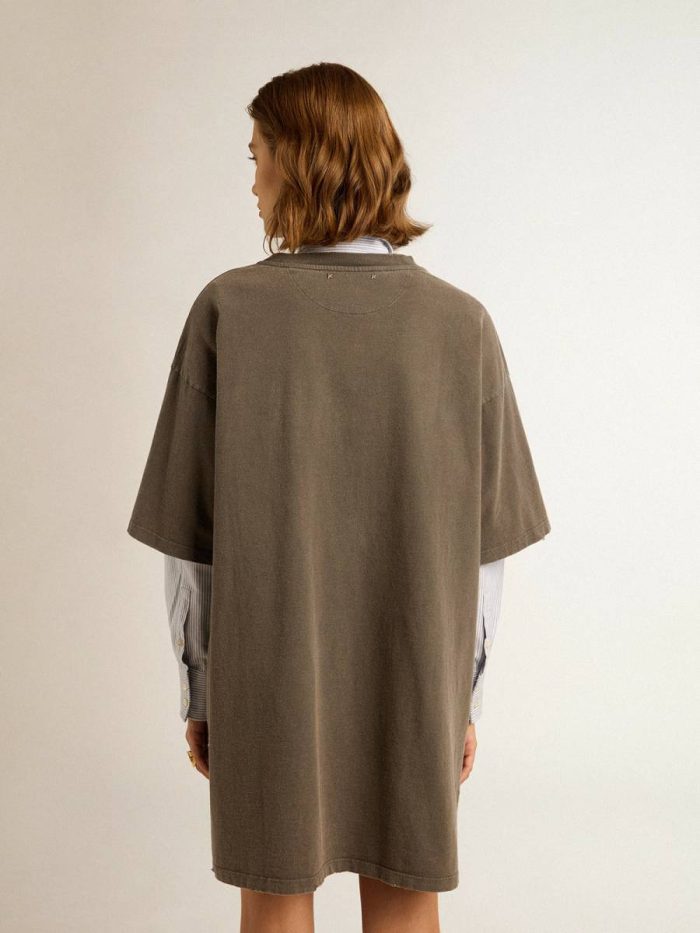 Women's Gray T-Shirt Dress With Distressed Treatment Women Golden Goose Dresses & Jumpsuits Anthracite Gray