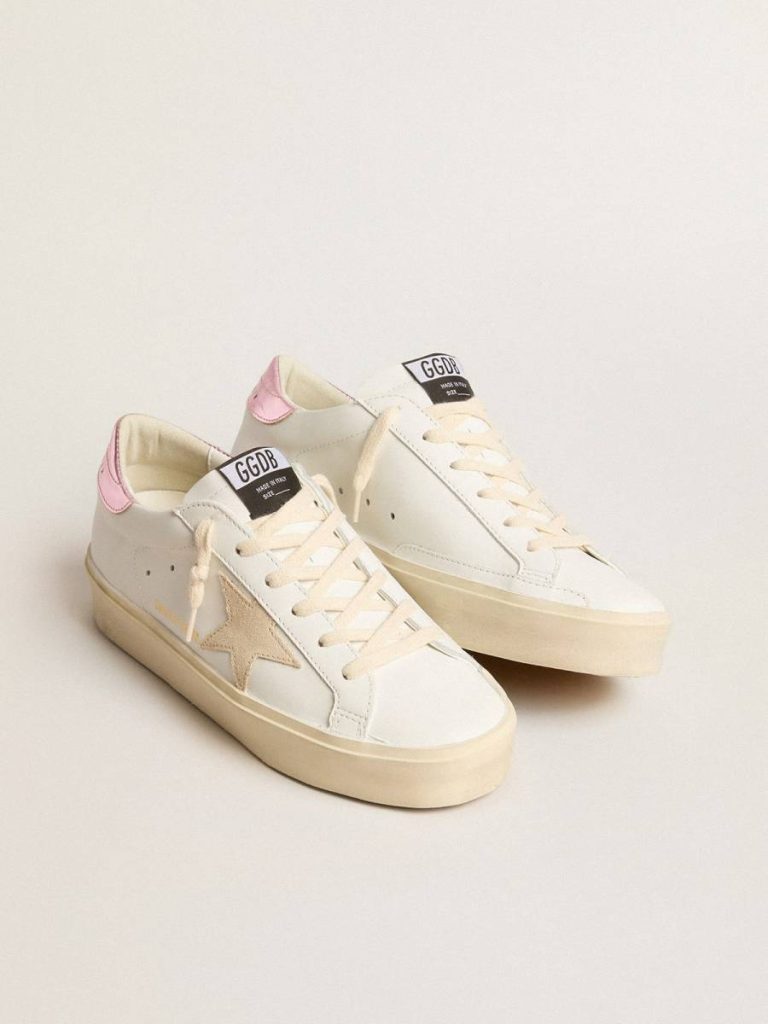Women's Hi Star Ltd With Pearl Suede Star And Metallic Leather Heel Tab Golden Goose Women Hi Star White