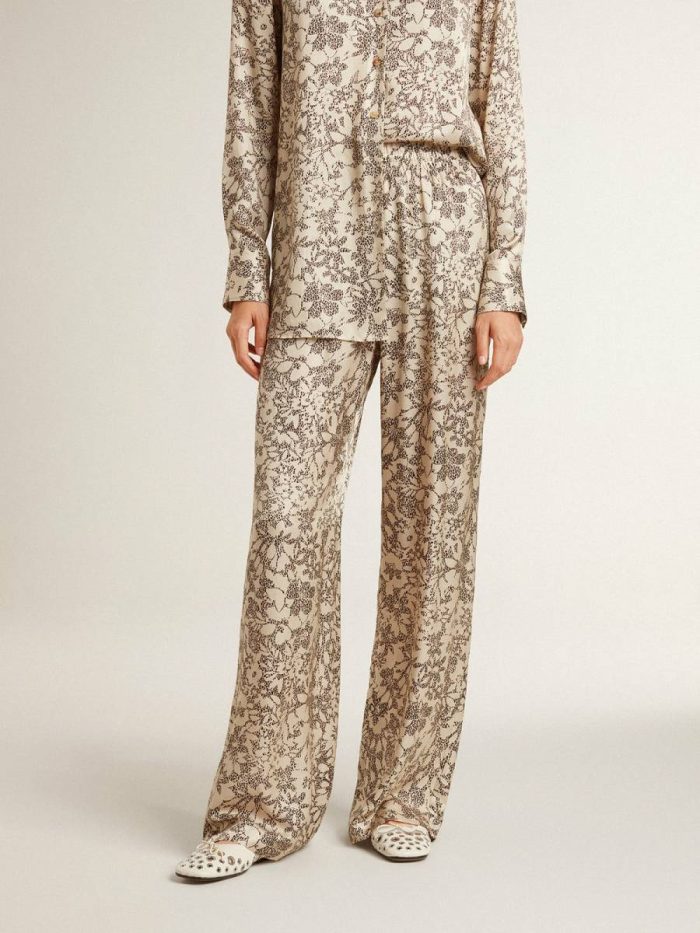 Women's Joggers With Floral Print Jeans & Pants Beige And Black Golden Goose Women
