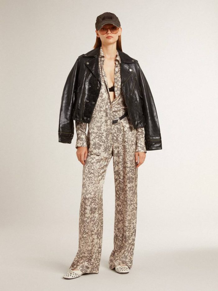 Women's Joggers With Floral Print Jeans & Pants Beige And Black Golden Goose Women