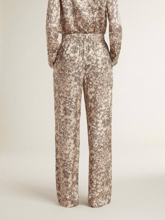 Women's Joggers With Floral Print Jeans & Pants Beige And Black Golden Goose Women
