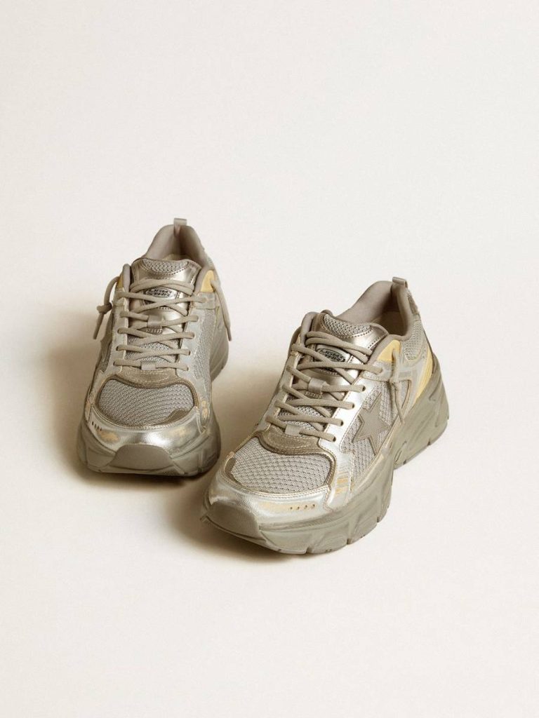 Women’s Lightstar In Metallic Leather And Silver Mesh With Gray Star Golden Goose Women Lightstar