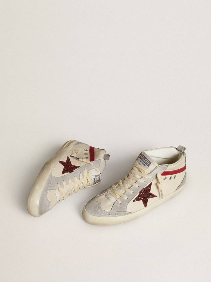 Women’s Mid Star In Leather With Glitter Star And Red Nubuck Flash Mid Star Women Golden Goose