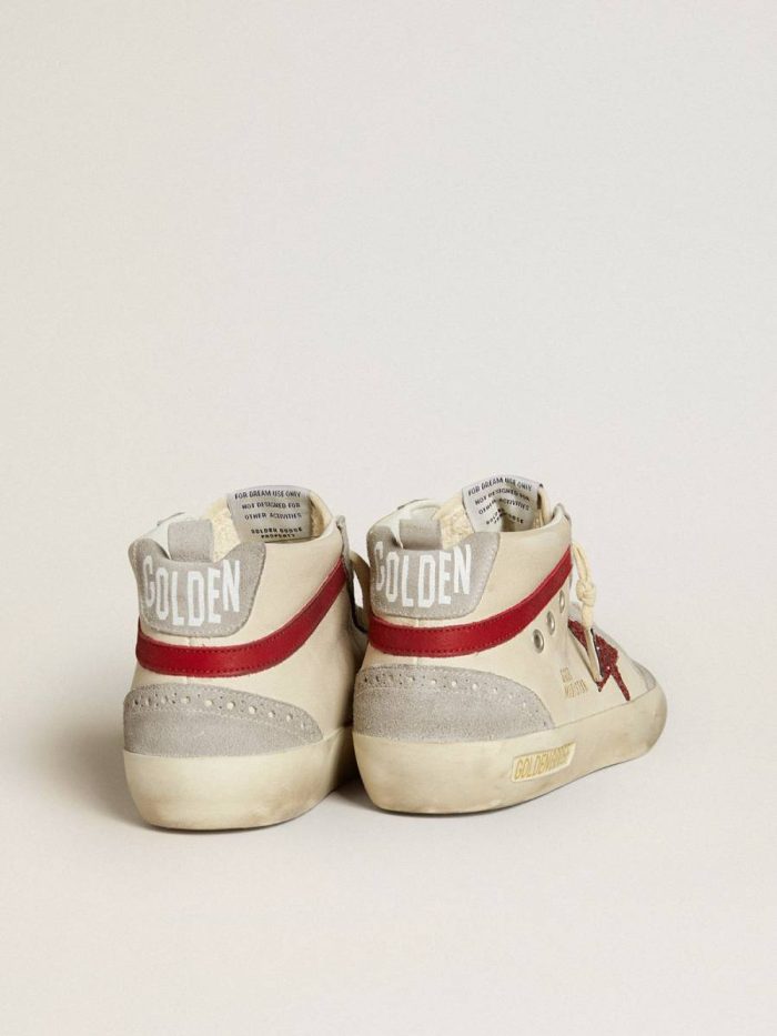 Women’s Mid Star In Leather With Glitter Star And Red Nubuck Flash Mid Star Women Golden Goose