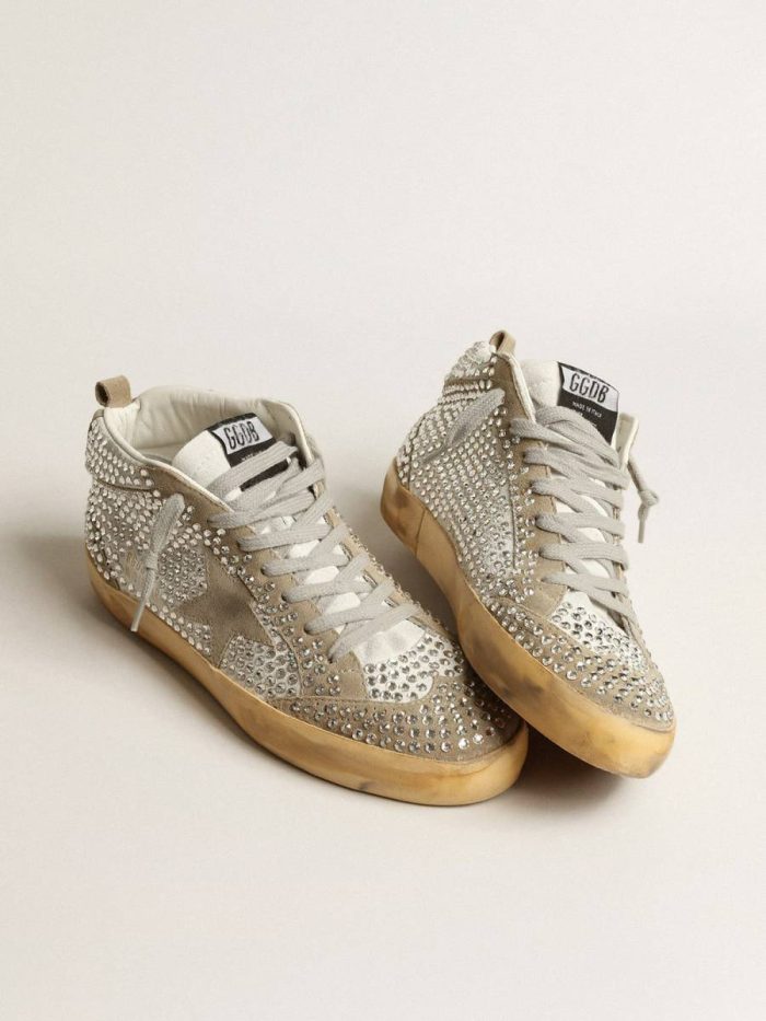 Women’s Mid Star In White And Dove-Gray Suede With Swarovski Crystals Mid Star Golden Goose Women
