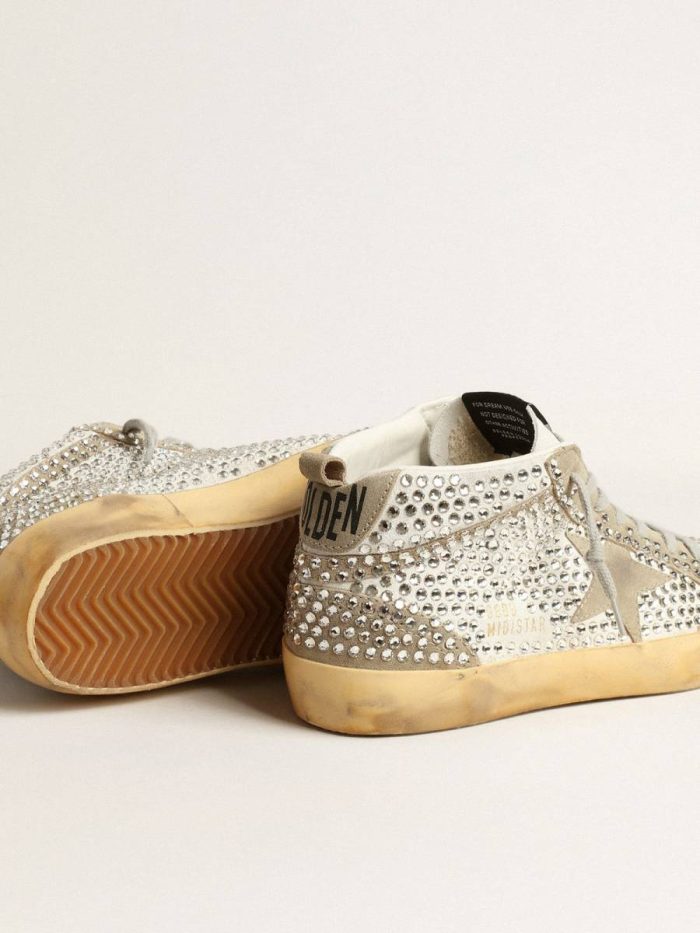 Women’s Mid Star In White And Dove-Gray Suede With Swarovski Crystals Mid Star Golden Goose Women