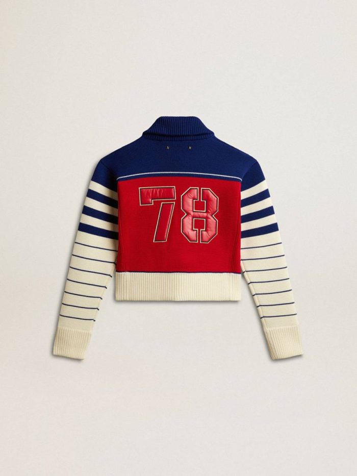 Women’s Multicolor Striped Wool Cropped Sweatshirt Knitwear Women Golden Goose Blue, Red And White