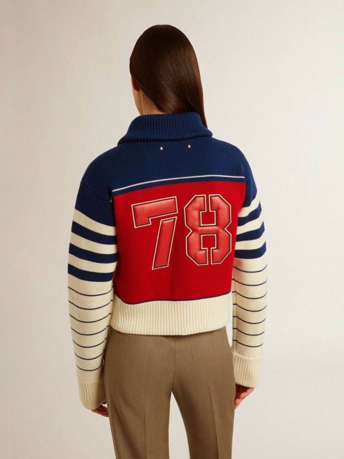 Women’s Multicolor Striped Wool Cropped Sweatshirt Knitwear Women Golden Goose Blue, Red And White