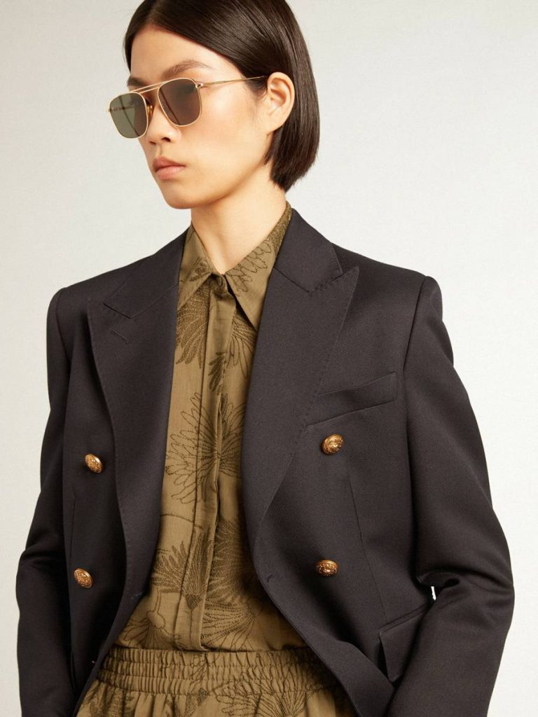 Women's Olive-Colored Viscose-Cotton Blend Shirt With Floral Pattern Shirts Women Golden Goose Olive