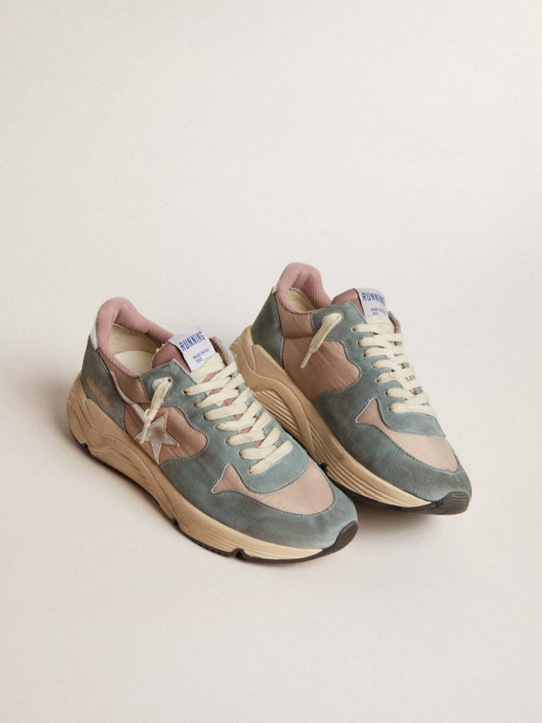 Women's Running Sole In Pink Nylon And Light-Blue Suede With Silver Leather Star Running Sole Golden Goose Women