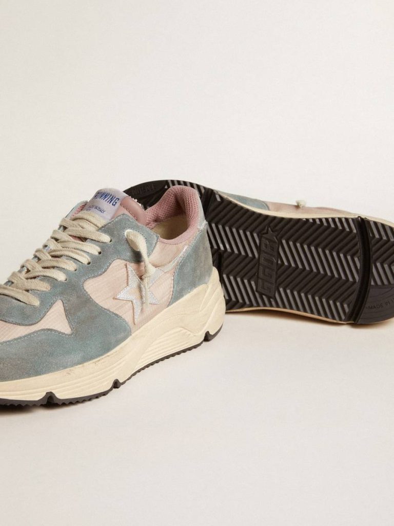 Women's Running Sole In Pink Nylon And Light-Blue Suede With Silver Leather Star Running Sole Golden Goose Women