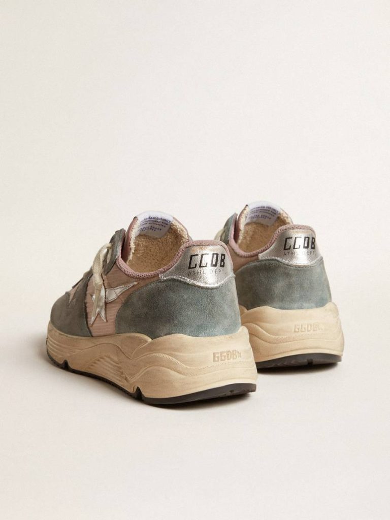 Women's Running Sole In Pink Nylon And Light-Blue Suede With Silver Leather Star Running Sole Golden Goose Women