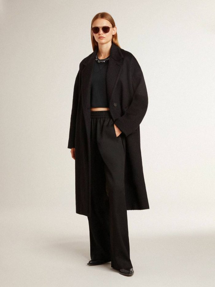 Women's Single-Breasted Black Cocoon Coat Black Coats & Jackets Golden Goose Women