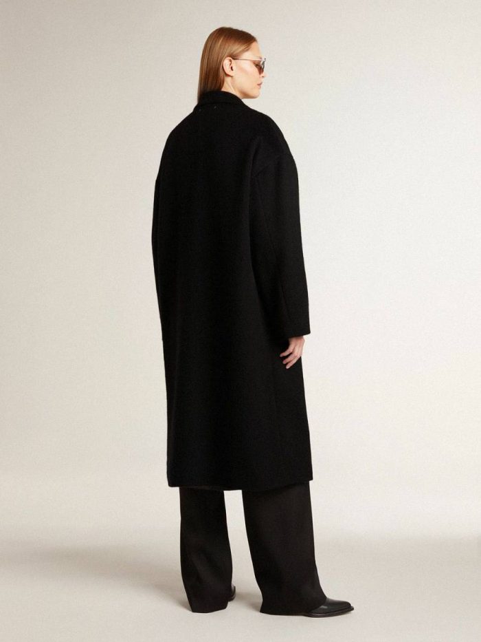 Women's Single-Breasted Black Cocoon Coat Black Coats & Jackets Golden Goose Women